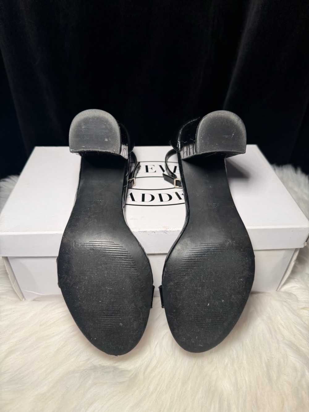 Steve Madden Black Croc-Embossed Ankle Strap Block Heel Sandals - Picture 8 of 11